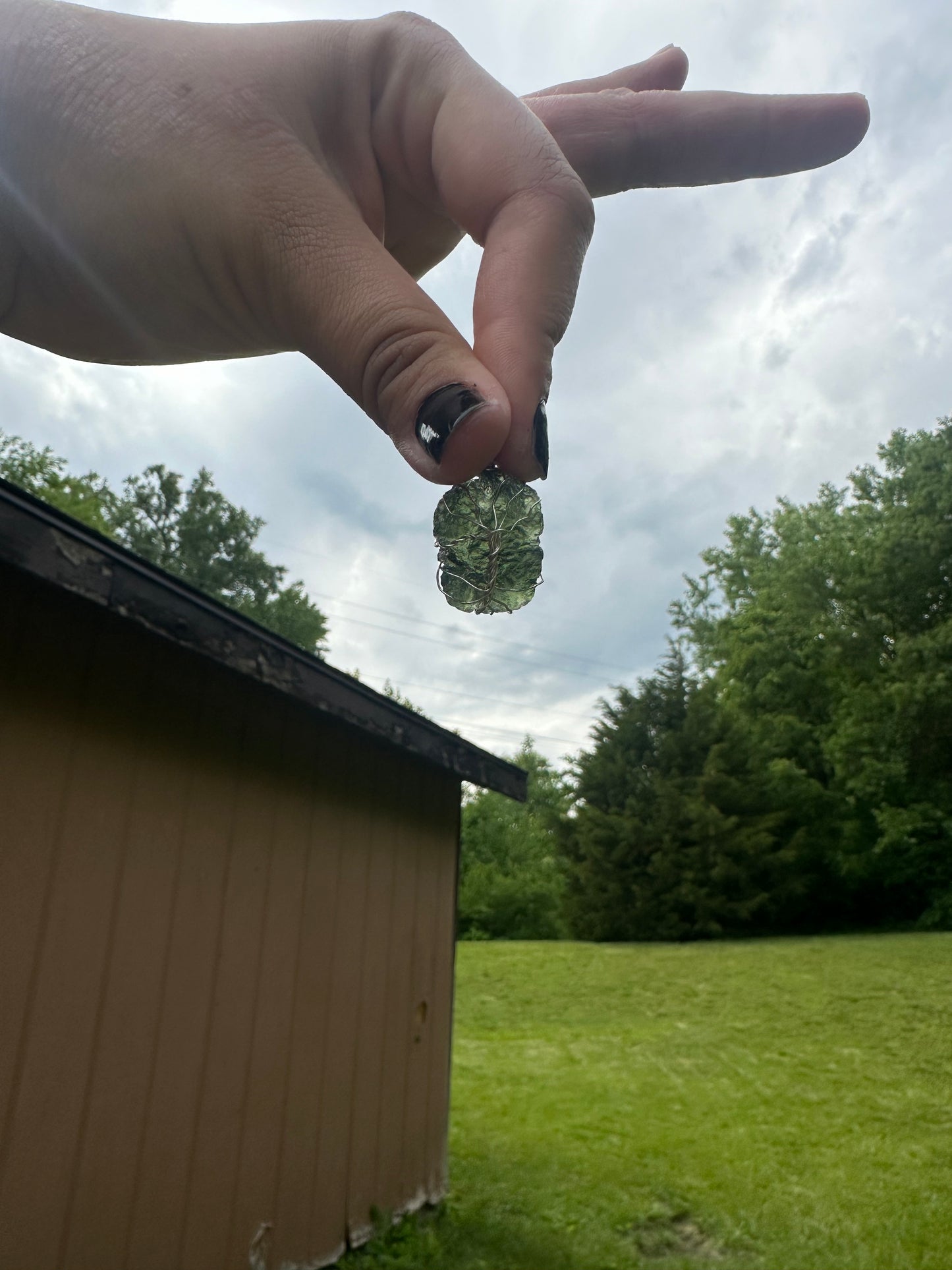 Moldavite tree pendant