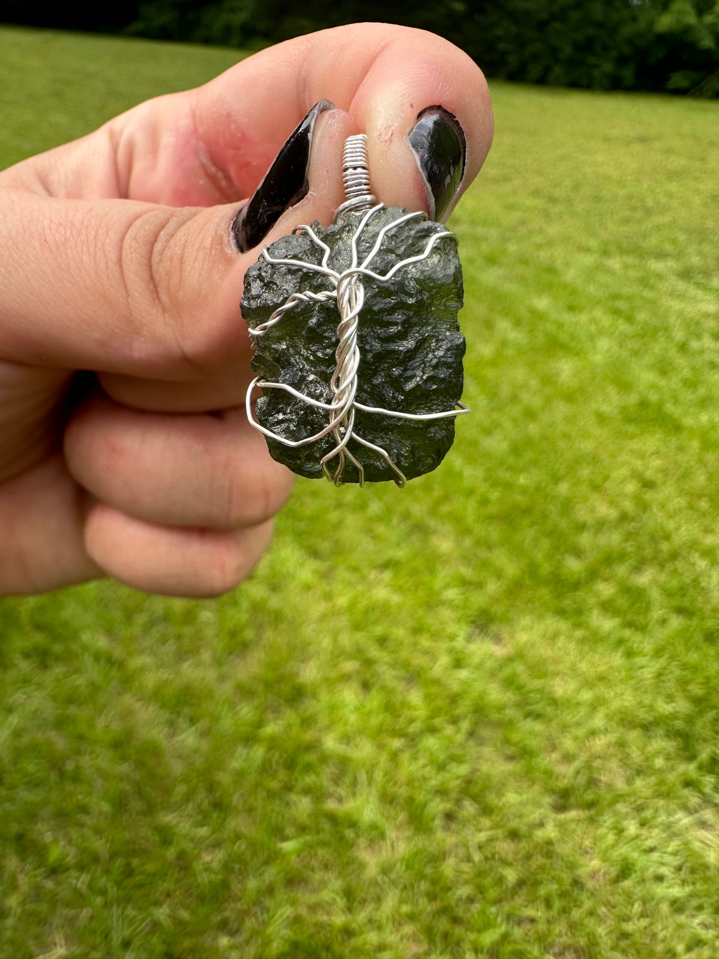 Moldavite tree pendant